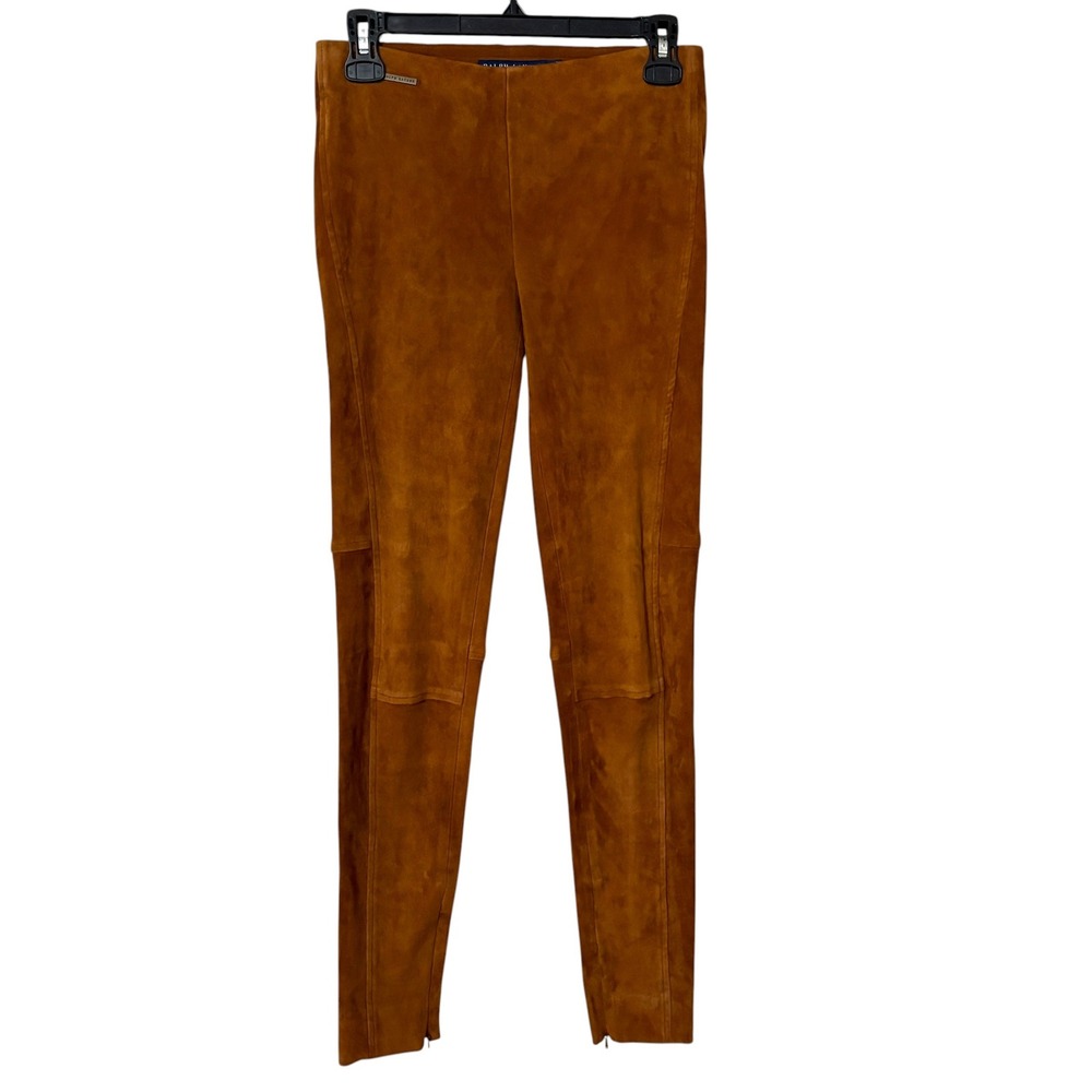 Ralph Lauren Womens S Skinny Leggings Cognac Brown Lamb Suede Ankle Zip